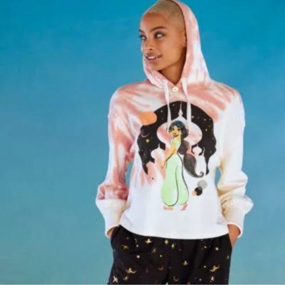 Disney Parks Princess Jasmine Pink and Cream Tie Dye Cropped Hoodie Sz XL - Picture 8 of 9